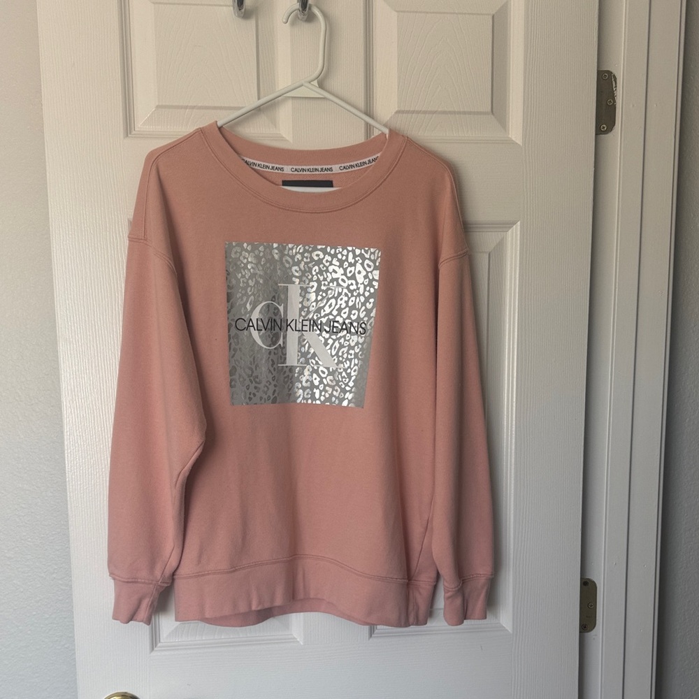Calvin Klein Jeans Mauve Crewneck with Metallic Logo Panel